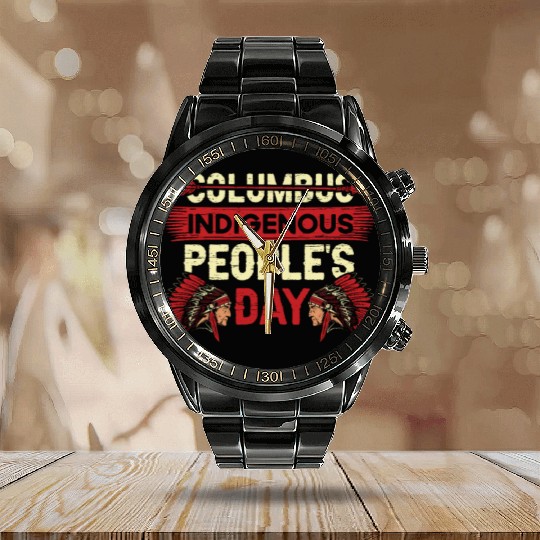 Indigenous People's Native Indian American Anti Calendar Steel Band Watch