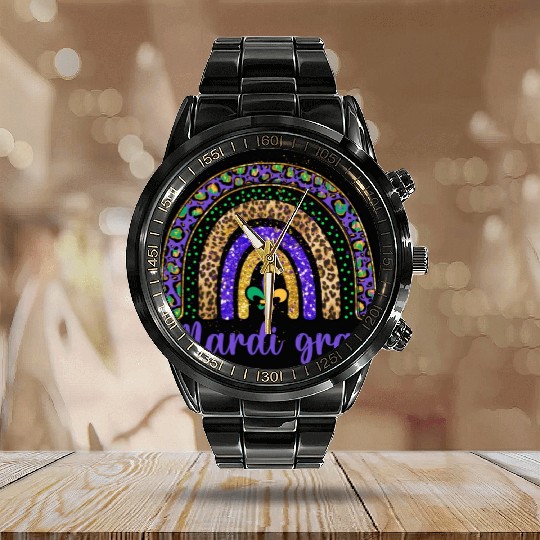 Mardi Gras Beads design - Mardi Gras Fat Tuesday Calendar Steel Band Watch