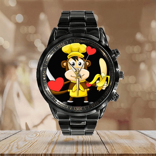 Banana monkey cooks Calendar Steel Band Watch