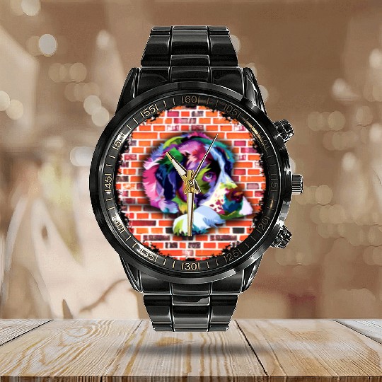 Saint Bernard color Calendar Steel Band Watch