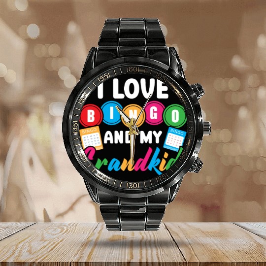 I Love Bingo And My Grandkids Casino Bingo Grandma Calendar Steel Band Watch