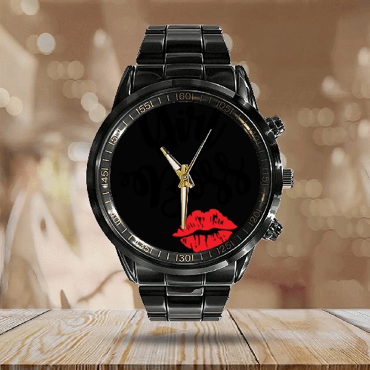 Girl Boss logo with red lips Calendar Steel Band Watch