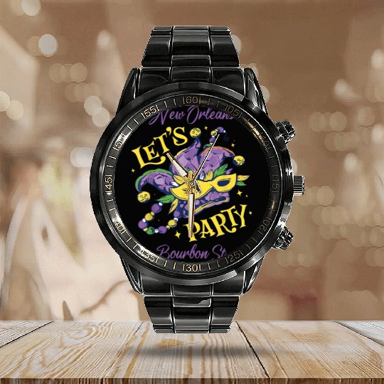Mardi Gras Bourbon Street New Orleans Souvenir Lou Calendar Steel Band Watch