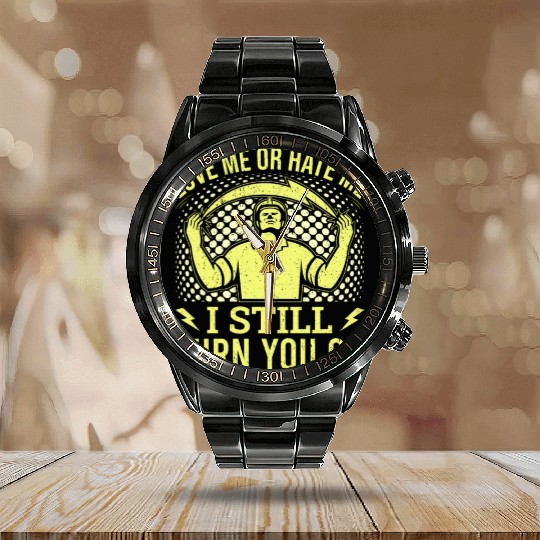 Funny Electrical Lineman Saying Thank A Lineman Calendar Steel Band Watch
