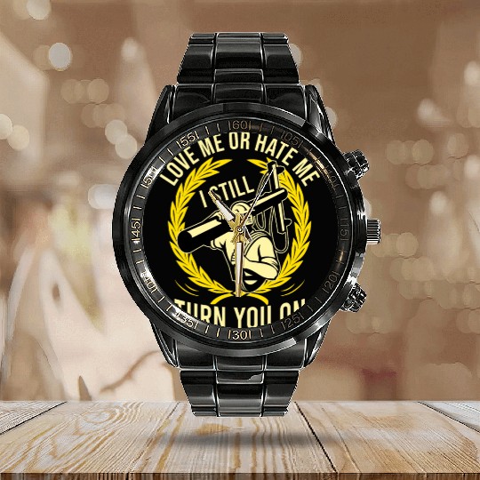 Funny Electrical Lineman Saying Thank A Lineman Calendar Steel Band Watch