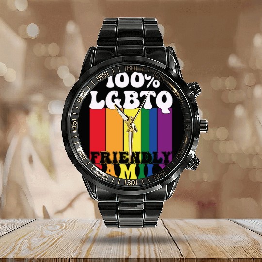 LGBTQ Friendly Family Gay Pride Month Rainbow Calendar Steel Band Watch