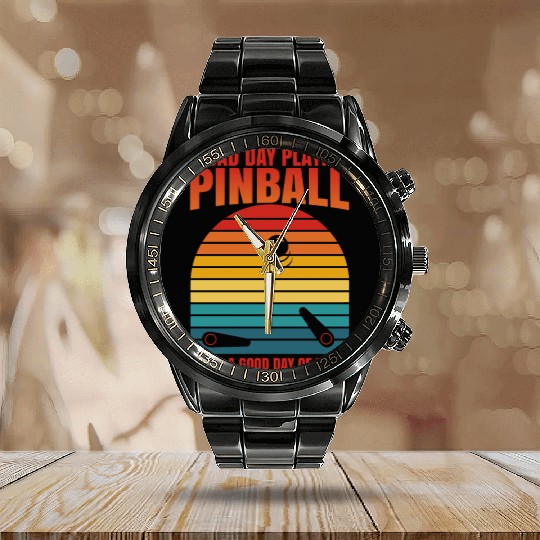 Retro Pinball Beats Work Arcade Machine Calendar Steel Band Watch
