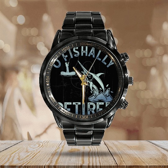 Ofishally Retired Fishing Retro Retirement Fishing Calendar Steel Band Watch