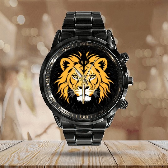 Royal Cartoon Lion - King of the Jungle 12 Calendar Steel Band Watch