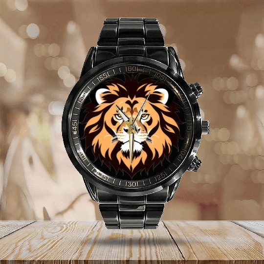 Royal Cartoon Lion - King of the Jungle 11 Calendar Steel Band Watch