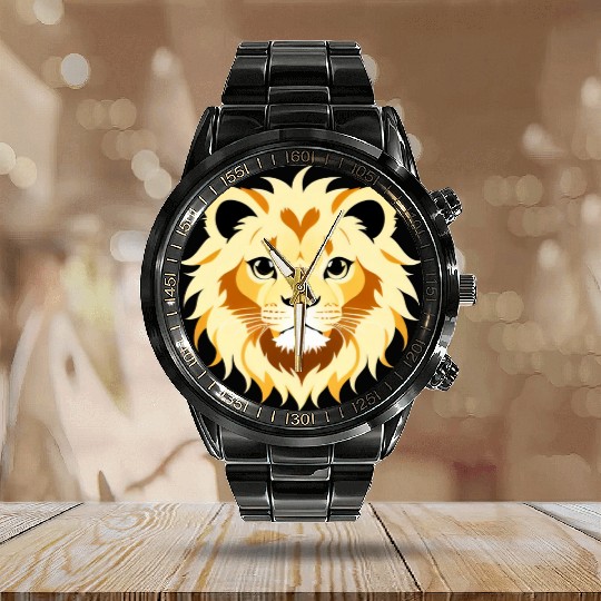 Royal Cartoon Lion - King of the Jungle 4 Calendar Steel Band Watch
