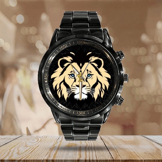 Royal Cartoon Lion - King of the Jungle 6 Calendar Steel Band Watch
