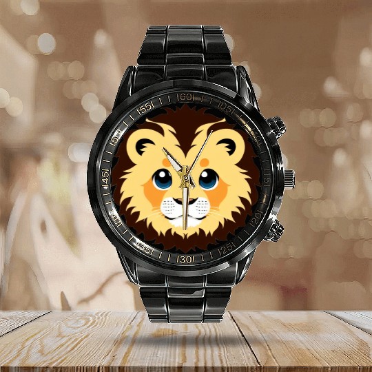 Royal Cartoon Lion - King of the Jungle 8 Calendar Steel Band Watch