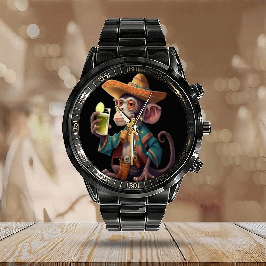 Spider Monkey Animal Lovers Mexican Cowboy Spider Calendar Steel Band Watch