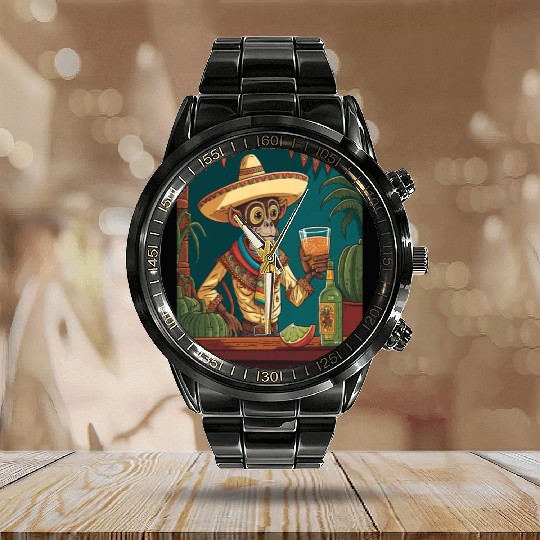 Spider Monkey Animal Lovers Mexican Cowboy Spider Calendar Steel Band Watch