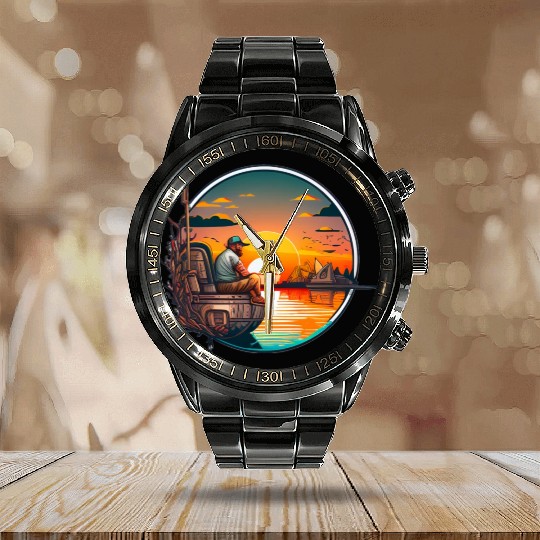 Peaceful Fishing Calendar Steel Band Watch
