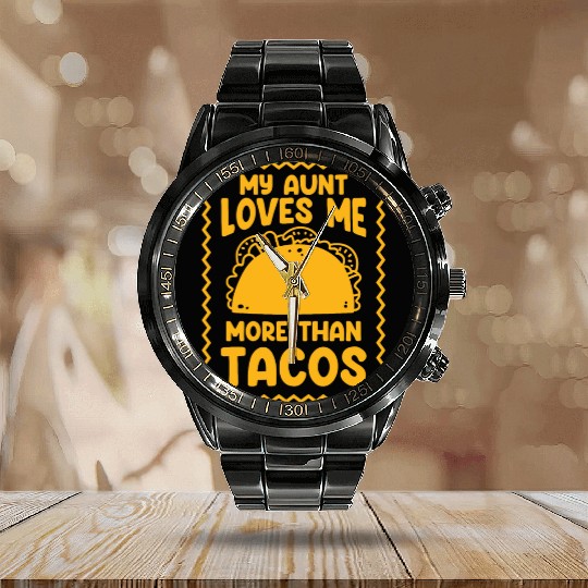 Tacos Mexican Foodie Burrito Nacho Calendar Steel Band Watch