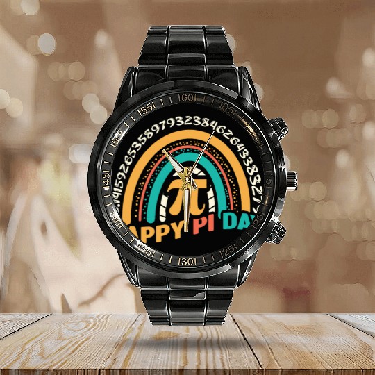 Retro Pi Math Holiday Mathematics Groovy Pi Day Calendar Steel Band Watch