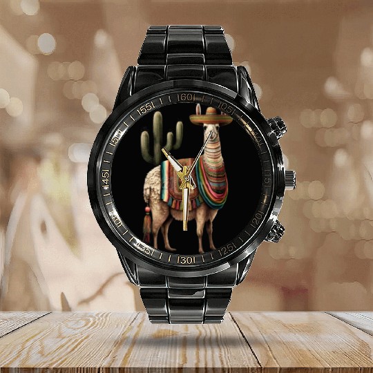 Cute Llama Animal Lovers Mexican Llama Mexican Calendar Steel Band Watch