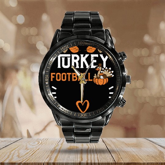 Turkey Football - Thanksgiving Calendar Steel Band Watch