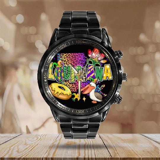 New Orleans Men Women Louisiana Mardi Gras Outfit Calendar Steel Band Watch