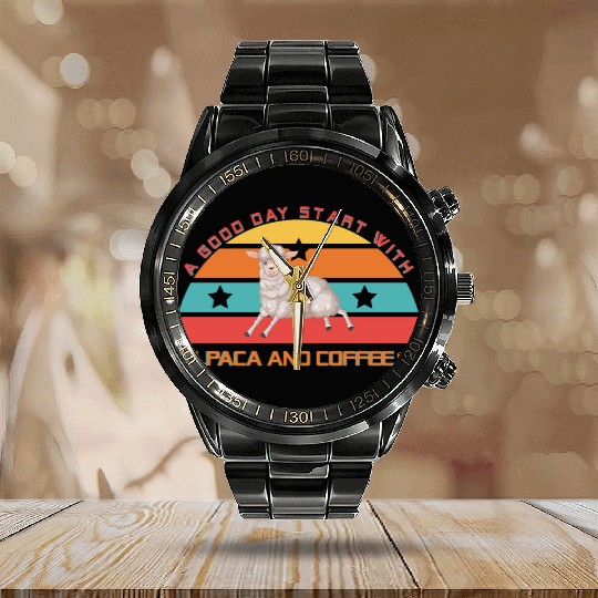 Alpaca and coffee Calendar Steel Band Watch
