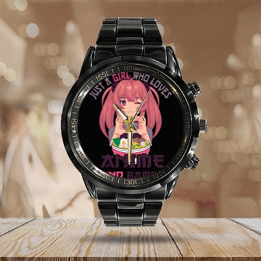 Just a girl who loves anime ramen Calendar Steel Band Watch