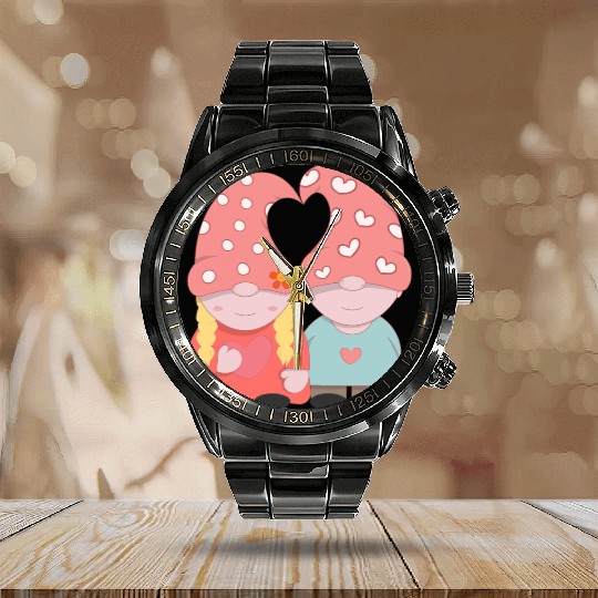 kawaii little gnomes filled with love Calendar Steel Band Watch