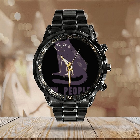 Ew People - Funny Black Cat Lovers Calendar Steel Band Watch