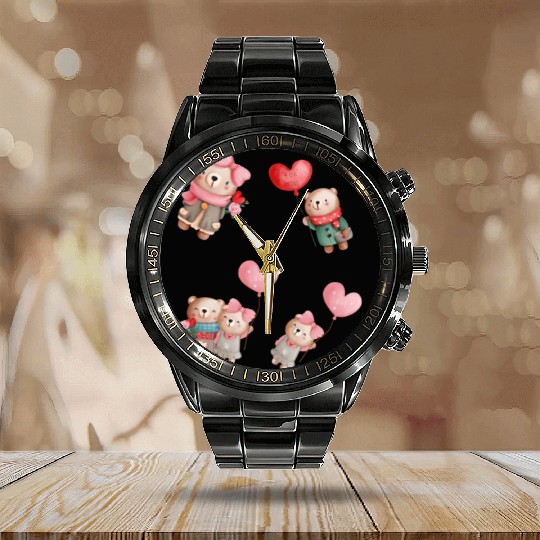 Cute love bears. Calendar Steel Band Watch