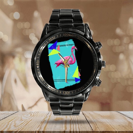Retro Flamingo Calendar Steel Band Watch