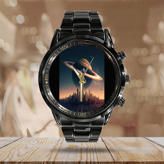 Solar system planet Saturn galaxy Calendar Steel Band Watch