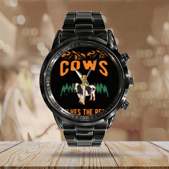 Cow Gift Farmer Cattle Breeder Cows Calendar Steel Band Watch