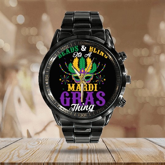 Beads & Bling It's A Mardi Gras Thing Parade Mask Calendar Steel Band Watch