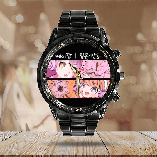 KPop Chibi Anime Gaming Girl Finger Heart Korean M Calendar Steel Band Watch