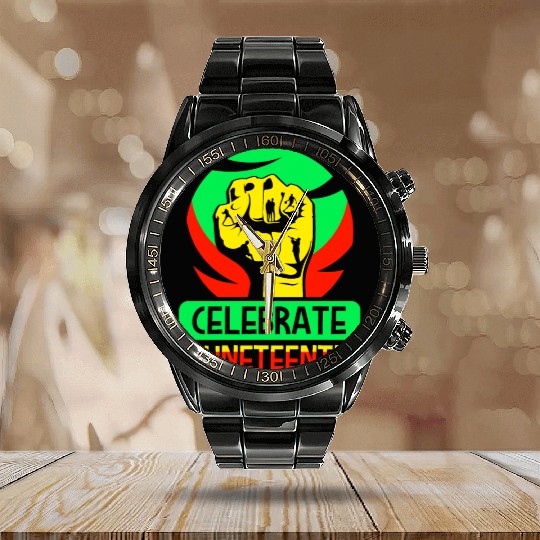 Celebrate Juneteenth 1865 African Black American Calendar Steel Band Watch