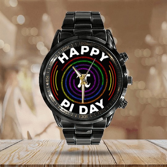 Happy Pi Day with Rainbow Spiral, Pi Math Calendar Steel Band Watch