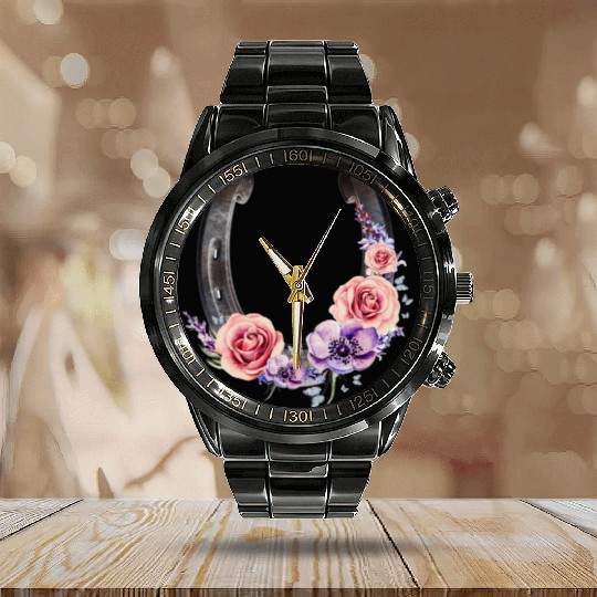 Lucky Floral Horseshoe Calendar Steel Band Watch