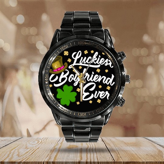 Luckiest Boyfriend Ever Valentine's Day Calendar Steel Band Watch