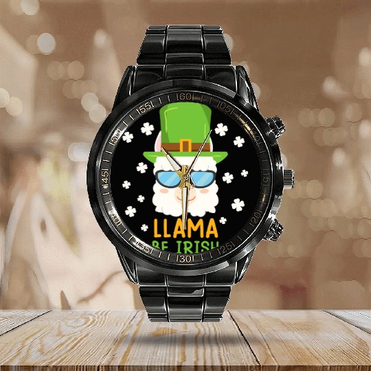 LLama be Irish Lama Alpaca St. Patrick's Day Calendar Steel Band Watch