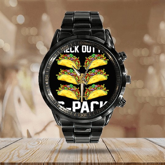 Check Out My Six Pack Taco Funny Cinco De Mayo Fit Calendar Steel Band Watch