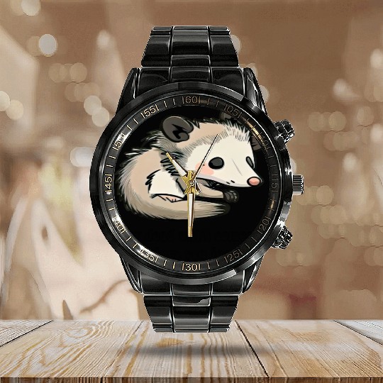 funny opossum play dead Calendar Steel Band Watch