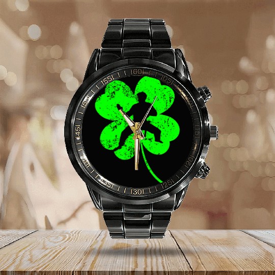 Karate St. Patrick's day shamrock Calendar Steel Band Watch
