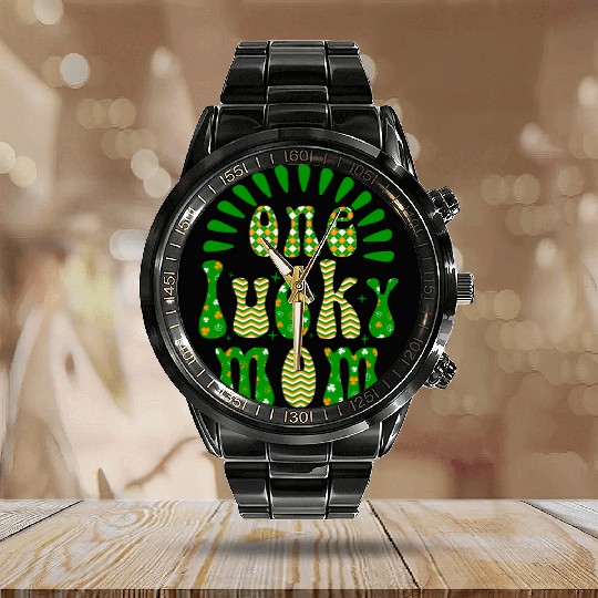 One luckyPatricks Day Sublimation Calendar Steel Band Watch