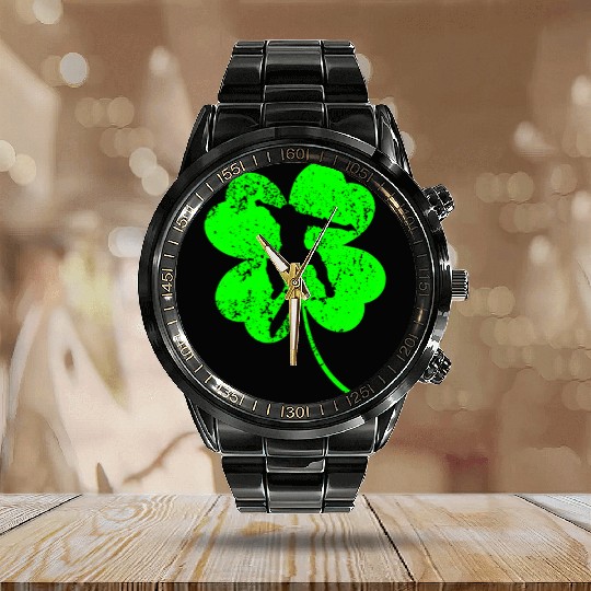 Skater St. Patrick's day shamrock Calendar Steel Band Watch