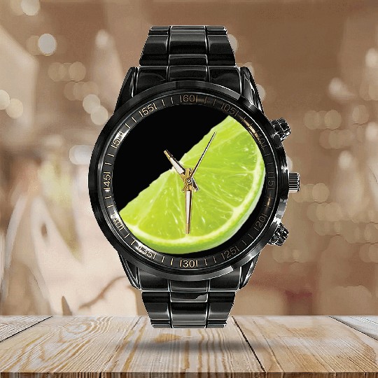 sliced green fruit Calendar Steel Band Watch