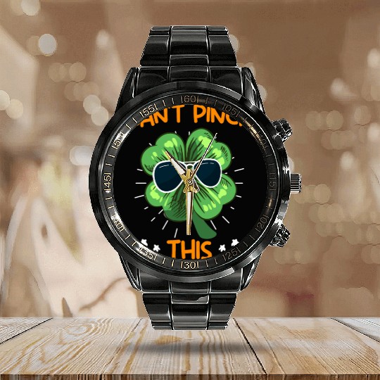 Can't Pinch this Shamrock St. Patrick's Day Calendar Steel Band Watch