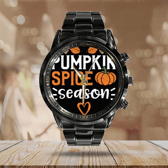 Pumpkin Spice Season - Pumpkin Calendar Steel Band Watch