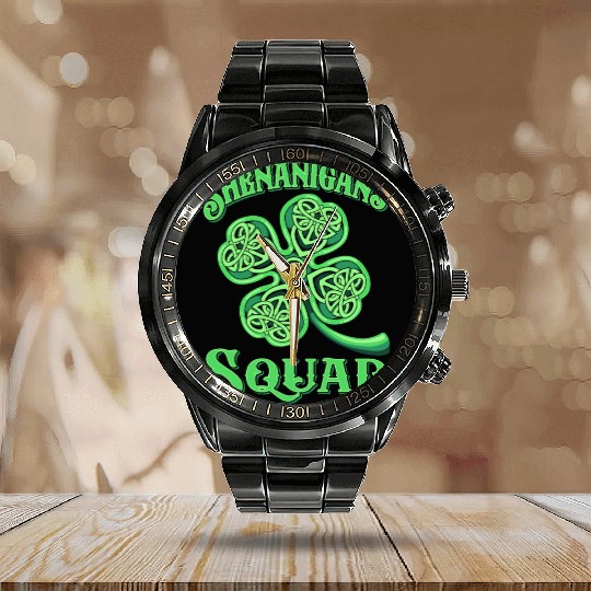 Shenanigans Squad Funny St Patricks Day Calendar Steel Band Watch