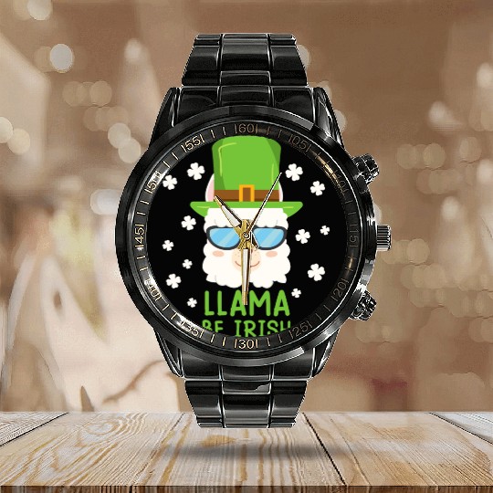 LLama be Irish Lama Alpaca St. Patrick's Day Calendar Steel Band Watch